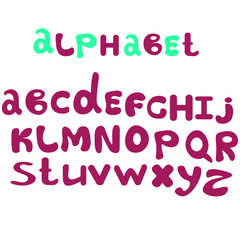 Vector color alphabet.  handwritten abc design for book cover, poster, card, print on baby's clothes . Playful style font design, childish alphabet letters