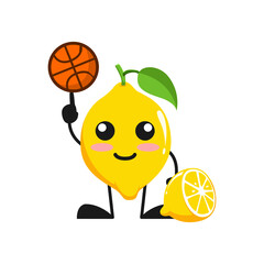 vector illustration of cute lemon fruit sport or character play basket ball. cute lemon fruit Concept White Isolated. Flat Cartoon Style Suitable for Landing Page, Banner, Flyer, Sticker.