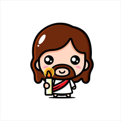 cute cartoon god jesus vector design carrying a candle