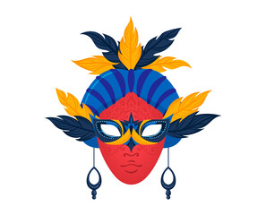 Masquerade colorful masks, joyful festival, bright face decoration, design cartoon style vector illustration, isolated on white.