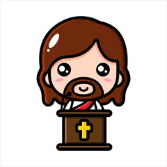 cute cartoon god jesus vector design lecturing on the podium