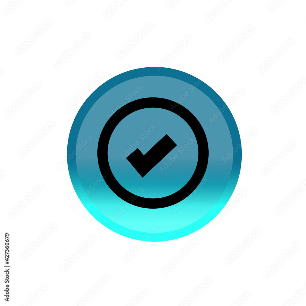 Poster approve blue round button. approve button icon. editable stroke. simple illustration mobile concept,