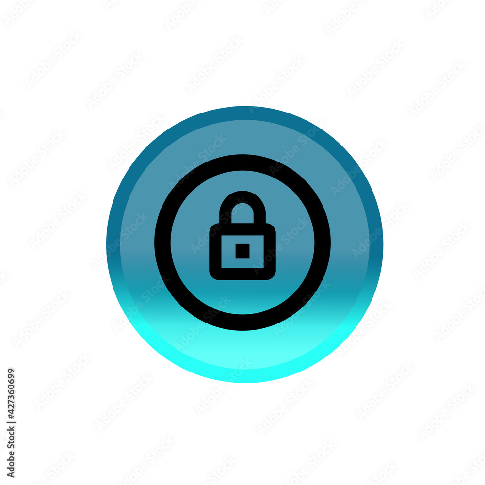 Poster lock on blue round button. lock button icon. editable stroke. simple illustration mobile concept, we