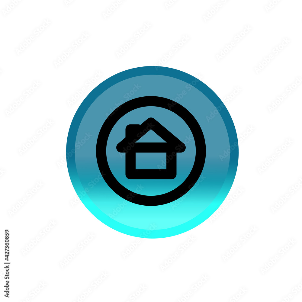 Poster home button icon. blue round button. editable stroke. simple illustration mobile concept, web design