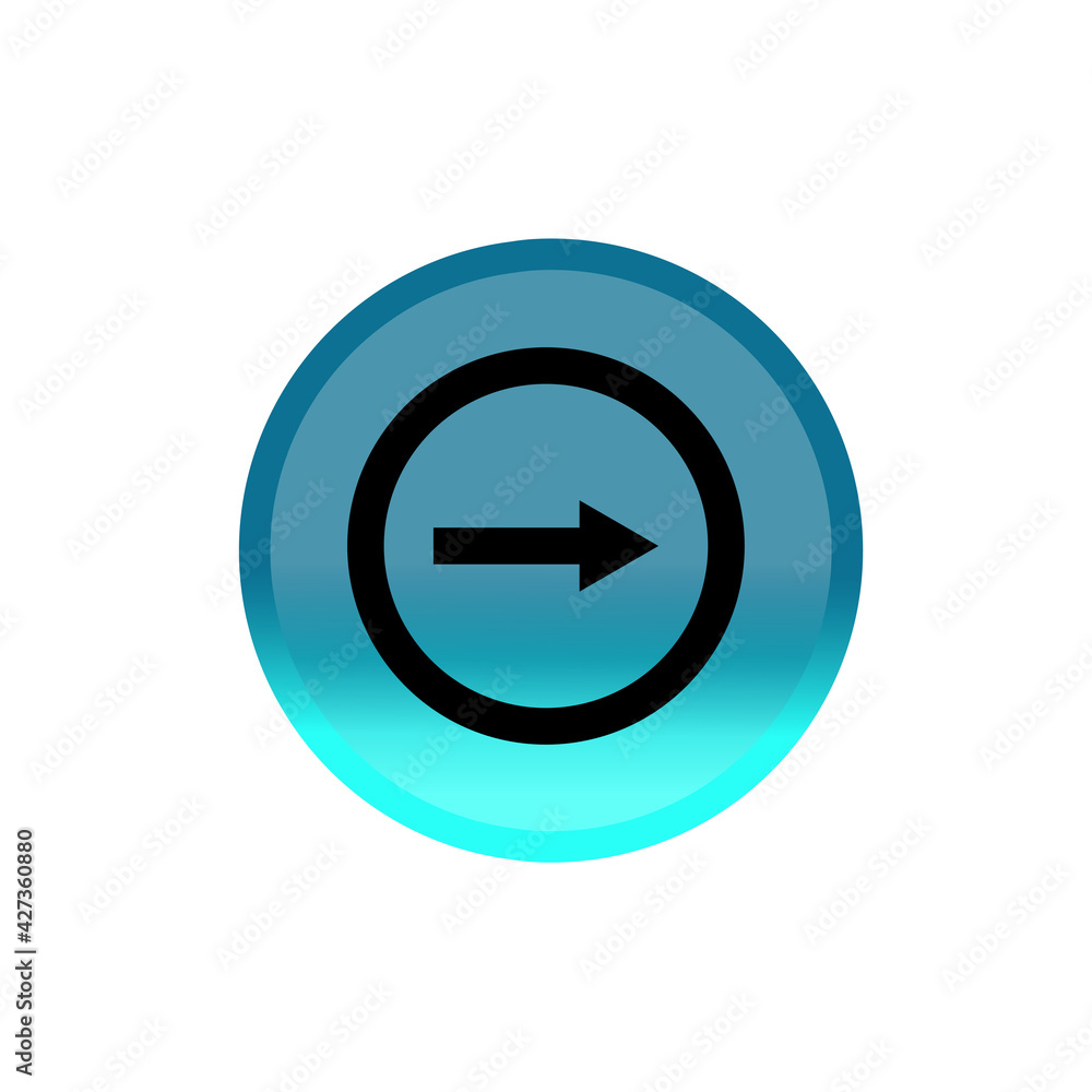 Poster next arrow button icon. blue round button. editable stroke. simple illustration mobile concept, web 