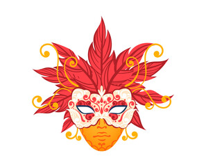 Masquerade colorful masks, joyful festival, bright face decoration, design cartoon style vector illustration, isolated on white.