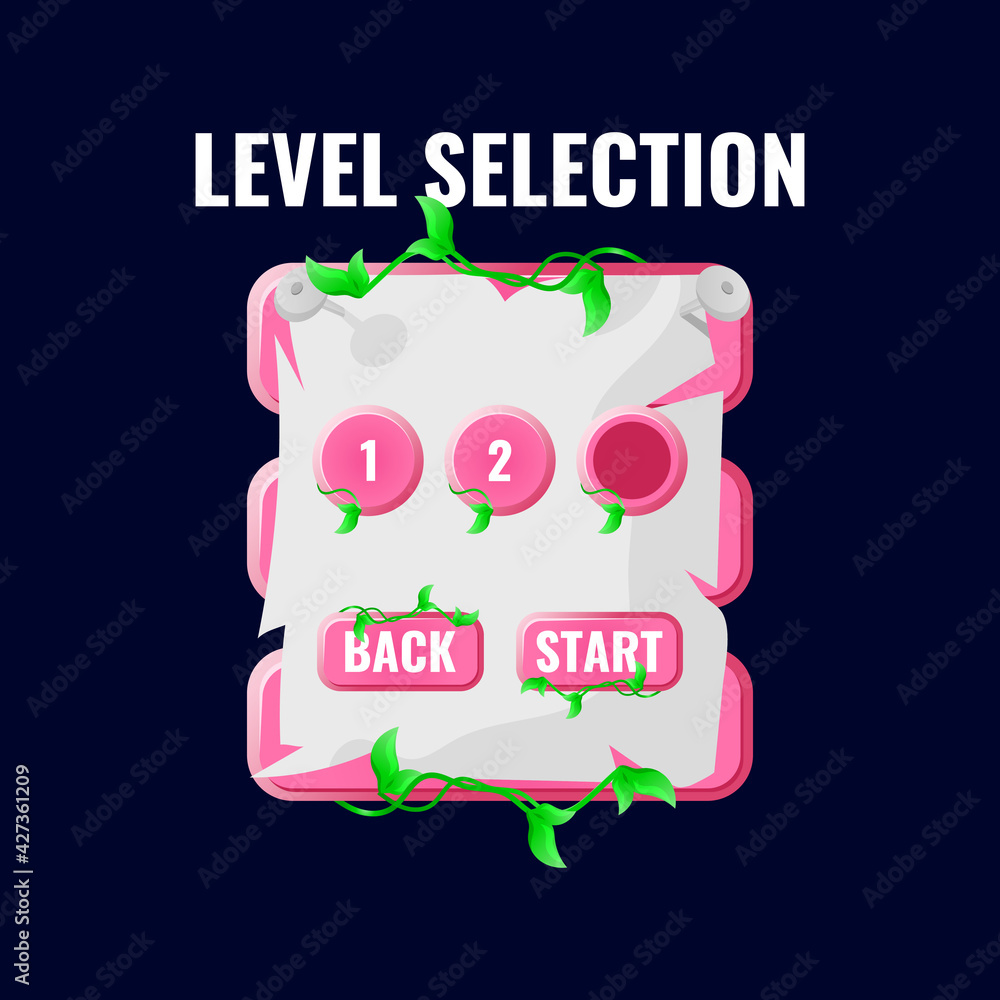Aufkleber pinky paper nature game ui level selection interface. perfect for 2d games vector illustration
