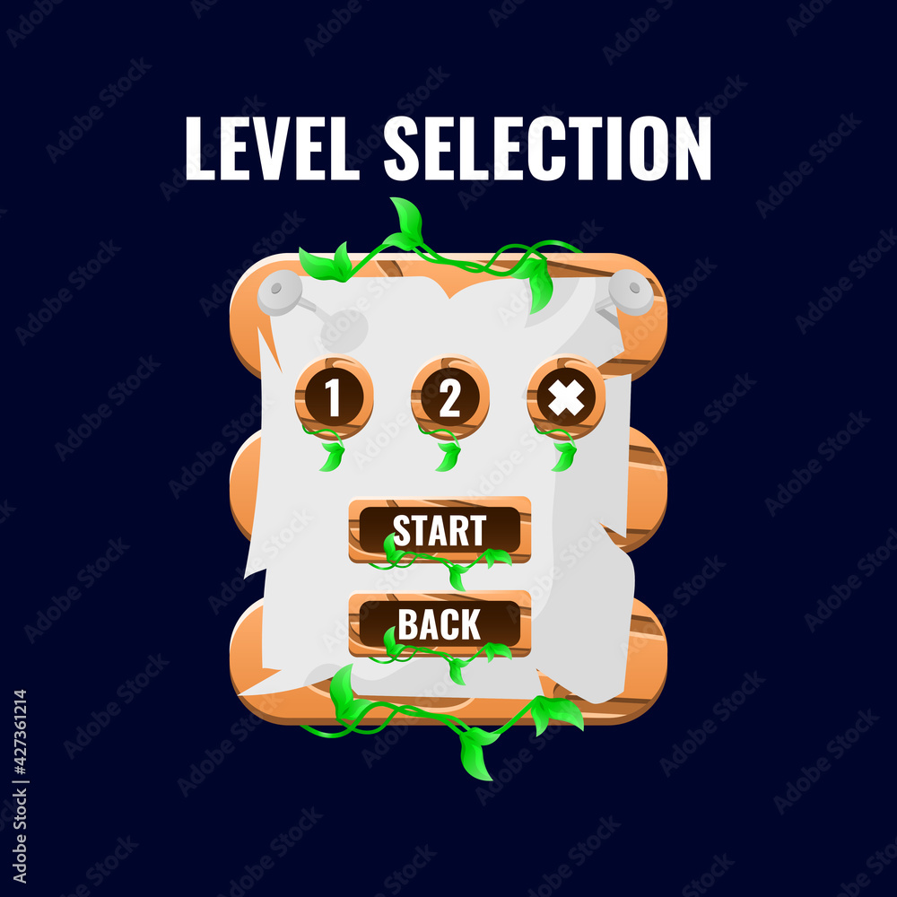 Aufkleber rounded wooden nature game ui level selection interface. perfect for 2d games vector illustration