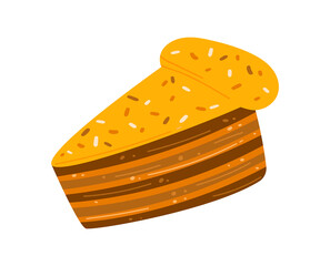 Loaf white bread, fresh baked goods, fried crispy crust, good bakery design cartoon style vector illustration, isolated on white.