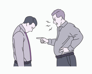 The boss is angry with a businessman. hand drawn style vector design illustrations. 