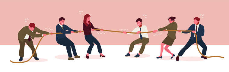 Many businessmen are in tug of war. hand drawn style vector design illustrations. 