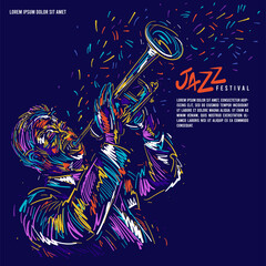 Jazz trumpet player. Vector illustration for jazz poster - obrazy, fototapety, plakaty