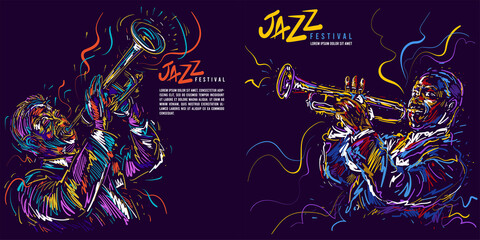 Jazz trumpet player. Vector illustration for jazz poster - obrazy, fototapety, plakaty