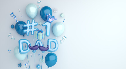 Happy Father’s Day decoration background with balloon, copy space text, 3D rendering illustration