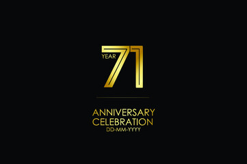 71 year anniversary celebration Gold Line. logotype isolated on Black background for celebration, invitation card, and greeting card-Vector