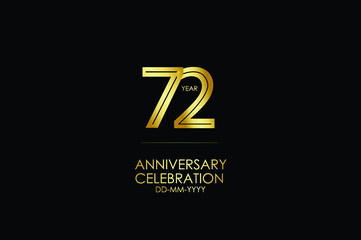 72 year anniversary celebration Gold Line. logotype isolated on Black background for celebration, invitation card, and greeting card-Vector