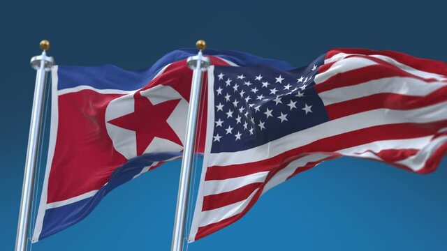 4k Seamless United States of America And North Korea Flags with blue sky background;A fully digital rendering;The flag 3D animation loops at 20 seconds;USA US PRK KP.