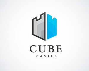 simple abstract cube castle wall logo symbol design illustration