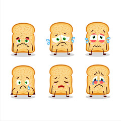 Bread toast cartoon character with sad expression