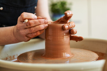 Master class on the manufacture of clay products, work on a potter's wheel.