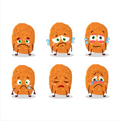 Chicken nugget cartoon character with sad expression