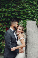 wedding couple walking in the park near the university in chicago