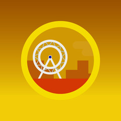 Fairy wheel cityscape background illustration vector app icon in yellow background.