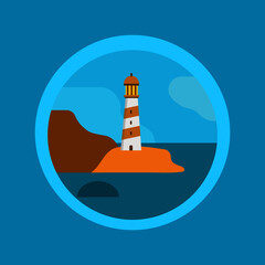 Lighthouse on ocean or sea beach  vector illustration icon cartoon blue background