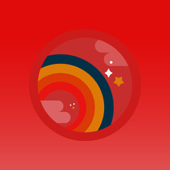 Rainbow With Clouds, With Gradient Mesh, Vector Illustration Red Background 