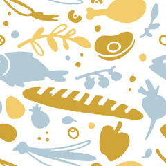 Food seamless pattern. Healthy nutrition. Organic farmer products.