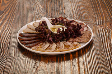 Assorted meat mix pate with sauce