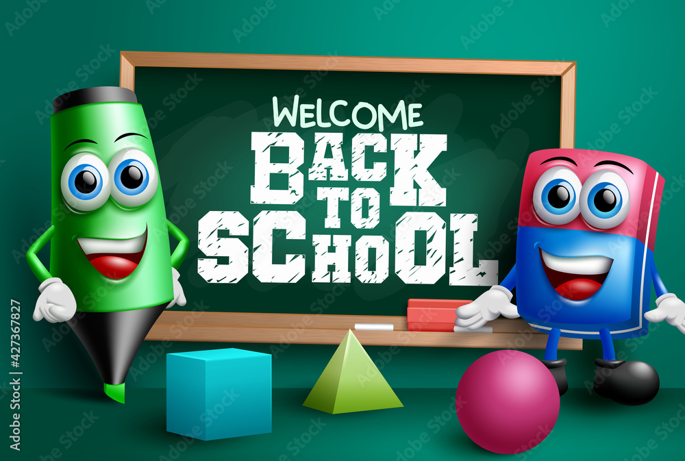 Aufkleber back to school vector banner design. welcome back to school text in chalkboard element with educatio