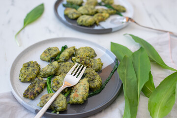 healthy home made Gnocchi with wild garlic