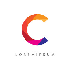 C Letter Red Color Logo Design Template. Circular Color Icon Line Art Vector