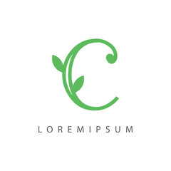 C Letter Plant Logo Design Template. Nature Floral Icon Line Art Vector