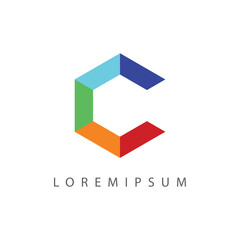 C Letter Colorful Hexagon Logo Design Template. C Letter multicolor Icon Line Art Vector