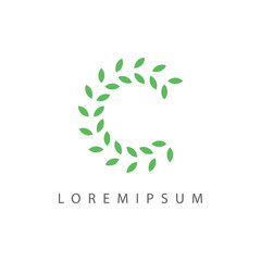 C Letter Laurel Wreath Logo Design Template. Nature Floral Icon Line Art Vector