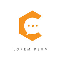 C Letter Bubble Chat Logo Design Template. Talk Icon Line Art Vector