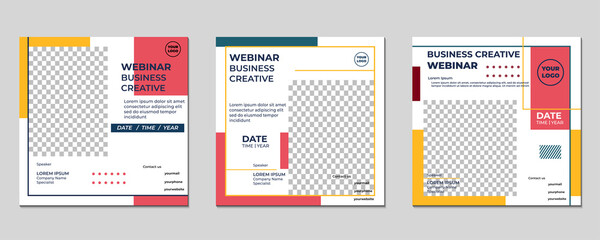 Set of modern creative webinar social media post templates with soft color for concept design. Suitable for online marketing promotion banner, webinar, seminar, flyer, ads, etc.