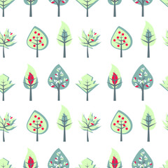 Seamless pattern with stylized cute trees. Pretty endless texture for your design.