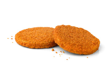 Fish burgers with crumbs isolated on white background.