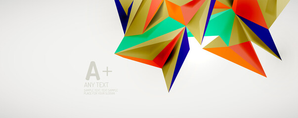 Vector triangle geometric backgrounds. Low poly 3d shape on light backdrop. Vector illustration for covers, banners, flyers and posters and other designs