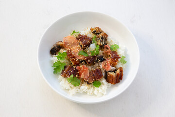 Grilled eel and avocado with rice