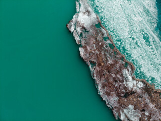 view over the frozen lake made by dji camera