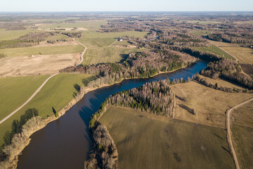 Fototapeta na wymiar Varme mill pond, Latvia. Captured from above. 