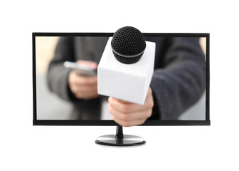 Modern TV set on white background