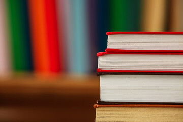 Stack of books in room, closeup
