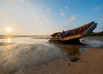 A shipwreck on the beach