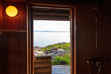 View from sauna to the gulf of Bothnia, Finland