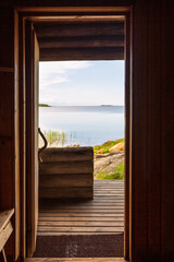 View from saunu door to the gulf of Bothnia, Finland